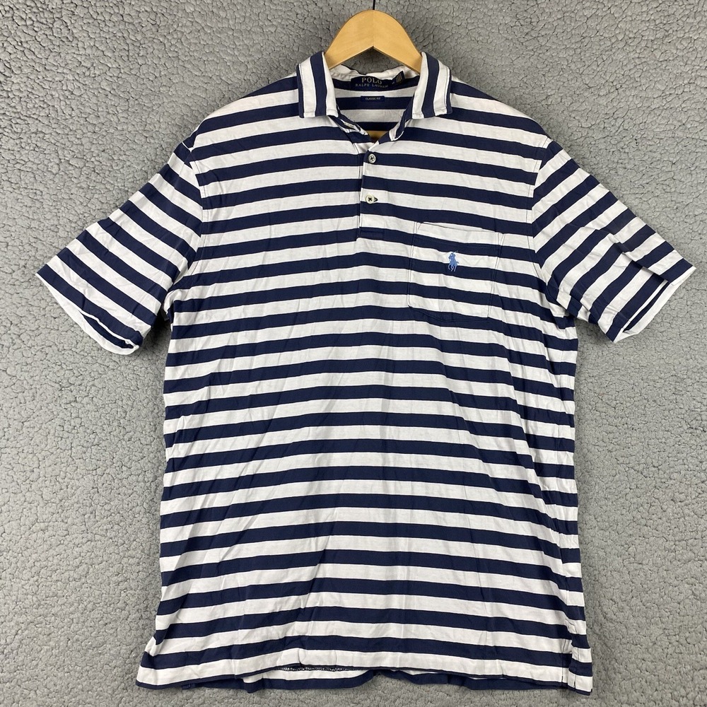 Polo Ralph Lauren Striped Polo Shirt Mens M Pocket Nautical Classic Fit Preppy